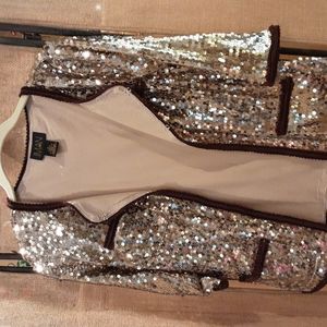 Gold color sequined evening dress sweater/jacket